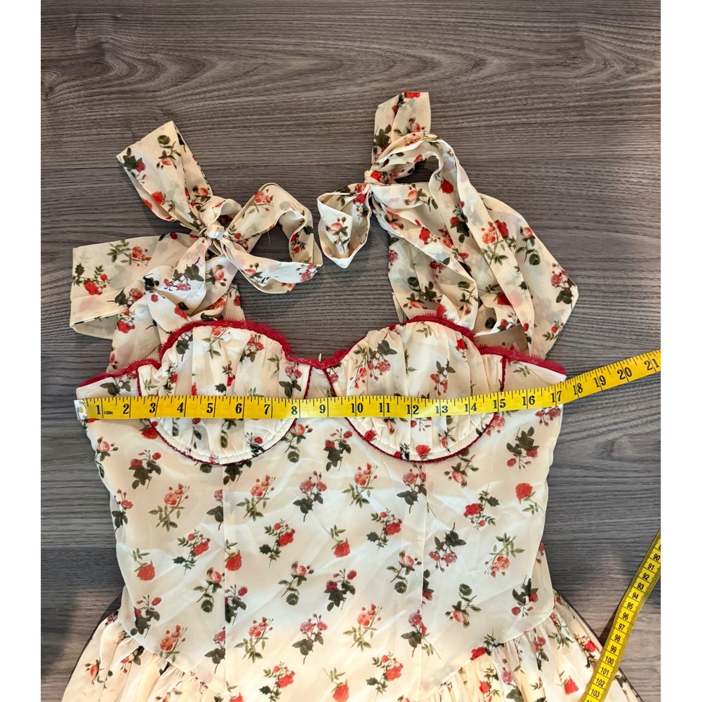 Vici Floral Chiffon Bustier Tie Shoulder Midi Dress Cream Red Rose size Large - Picture 4 of 10